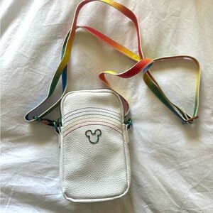 Disney Mickey Mouse White Crossbody Bag with Rainbow Strap